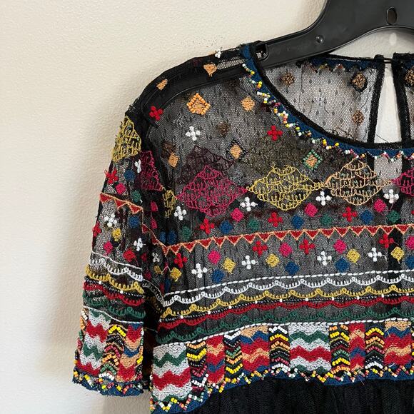 Zara Beaded Mesh Embroidered Mesh Peplum Blouse Size Small - Picture 4 of 5